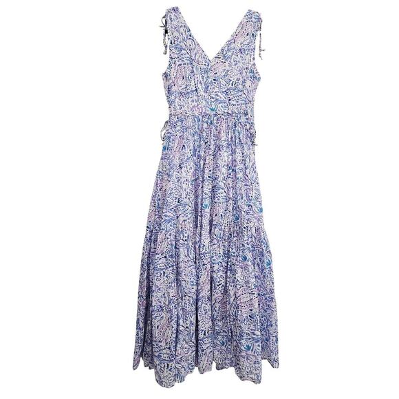 Talbots Tiered Maxi Dress 8 Watercolor Medallion Print Lined Cotton Sleeveless - Picture 6 of 11